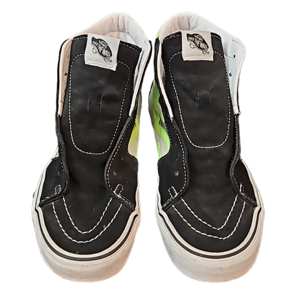 Vans SK8-Hi black suede with neon flames high top sneakers W9.5, M8 - Picture 2 of 12